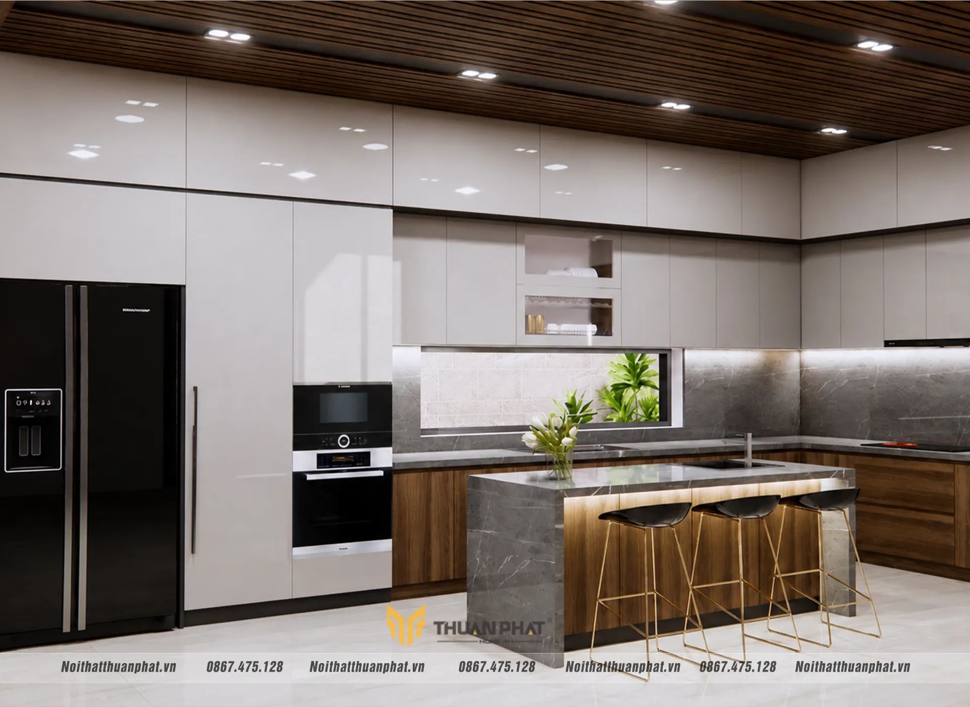 tủ bếp làm kịch trần hiện đại