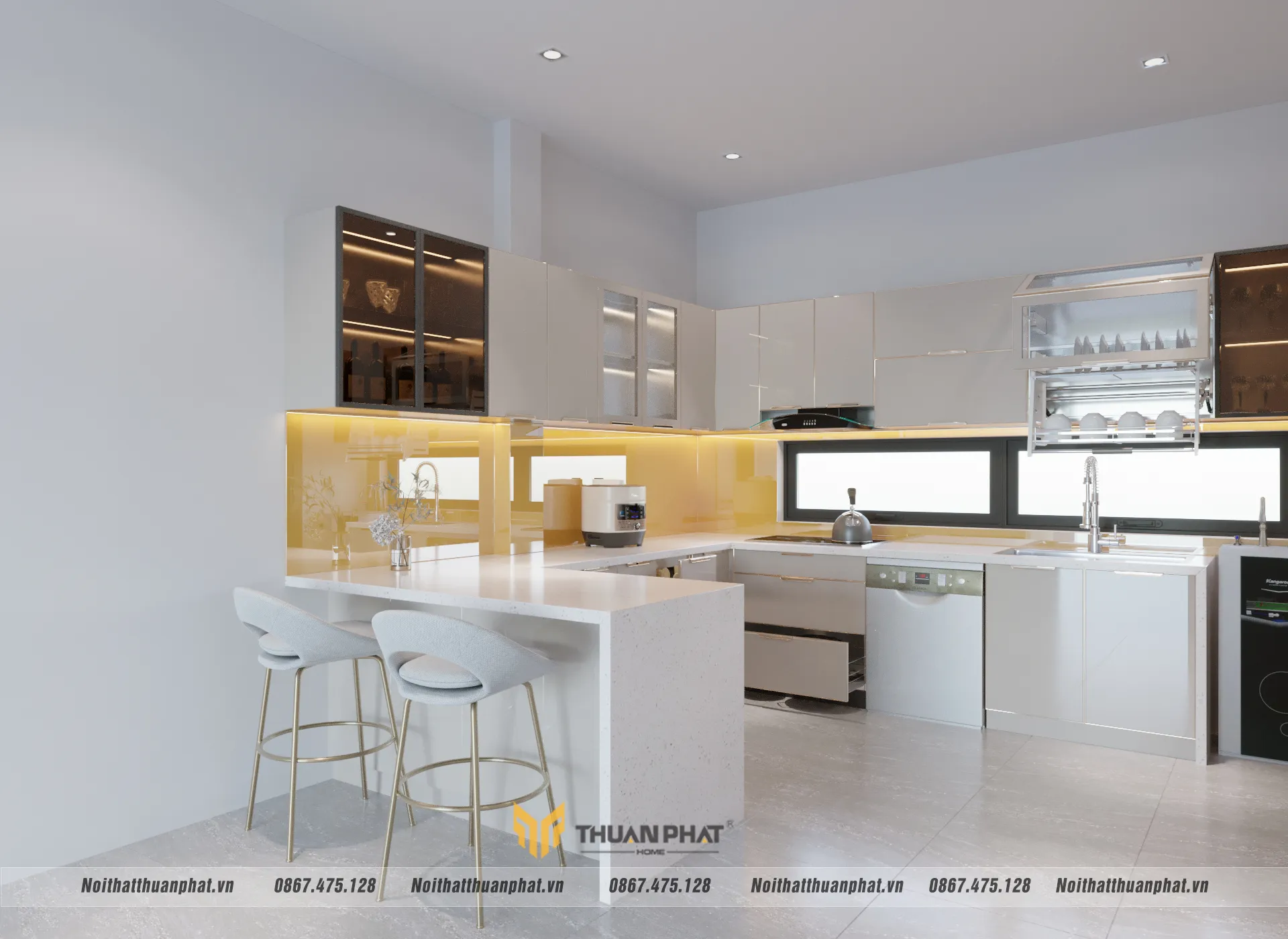 Tủ bếp chữ U thuận tiện nấu nướng