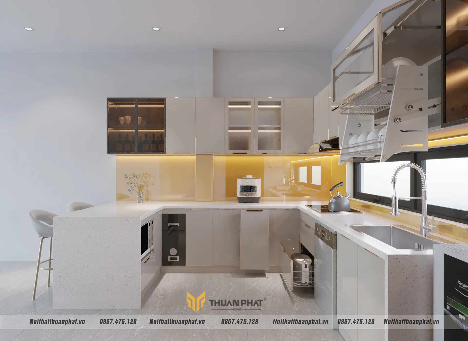 Tủ bếp inox cánh kính nhà chị Phương