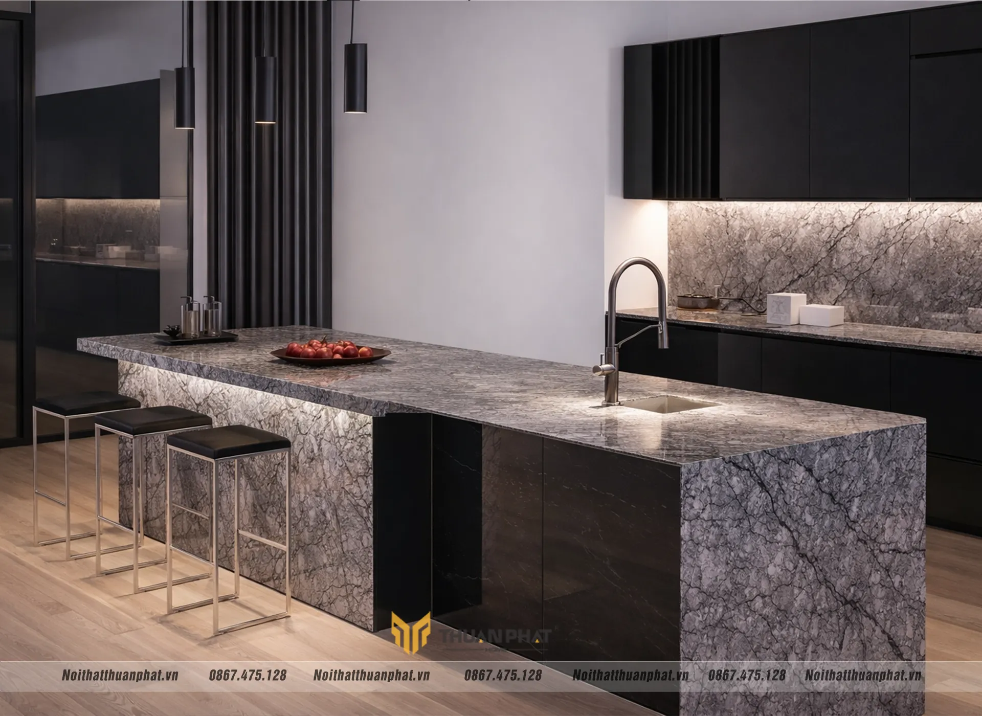 Đá thạch anh ốp tường bếp