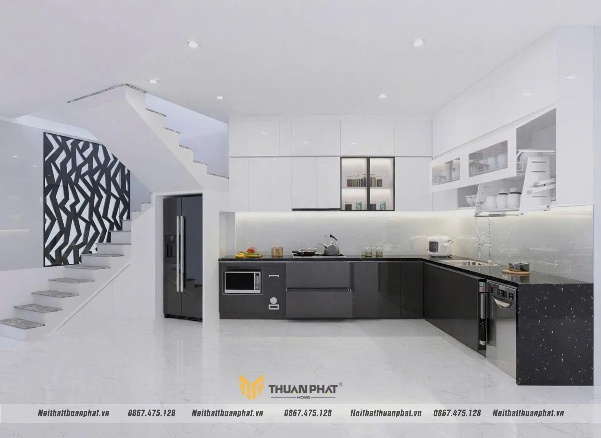 Cánh acrylic màu trắng - đen phối màu hài hòa