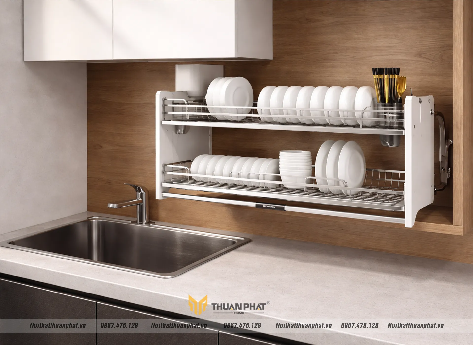 Gía bát nâng hạ lắp lệch chậu rửa