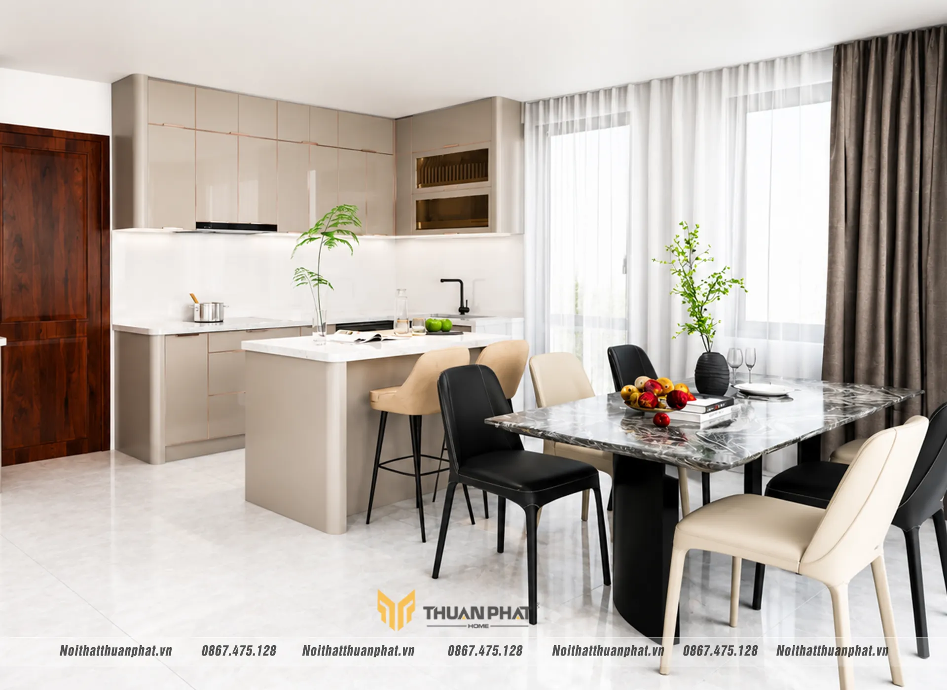 Phần tủ bếp gồm thùng tủ và cánh tủ theo cấu hình khách hàng lựa chọn