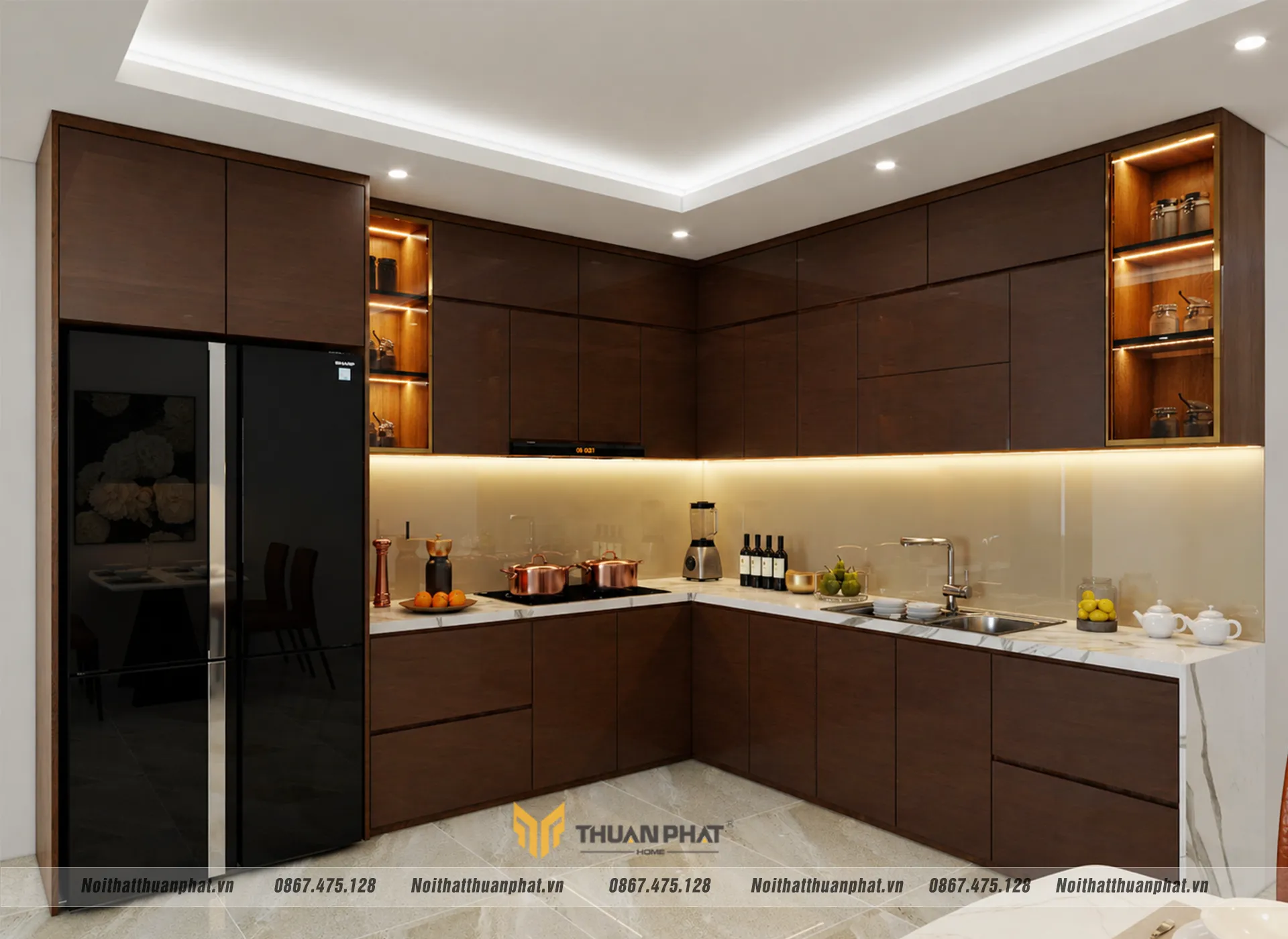 Tủ bếp nhựa cánh laminate vân gỗ đẹp