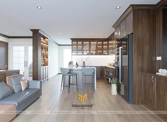 Tủ bếp gỗ Óc Chó hiện đại