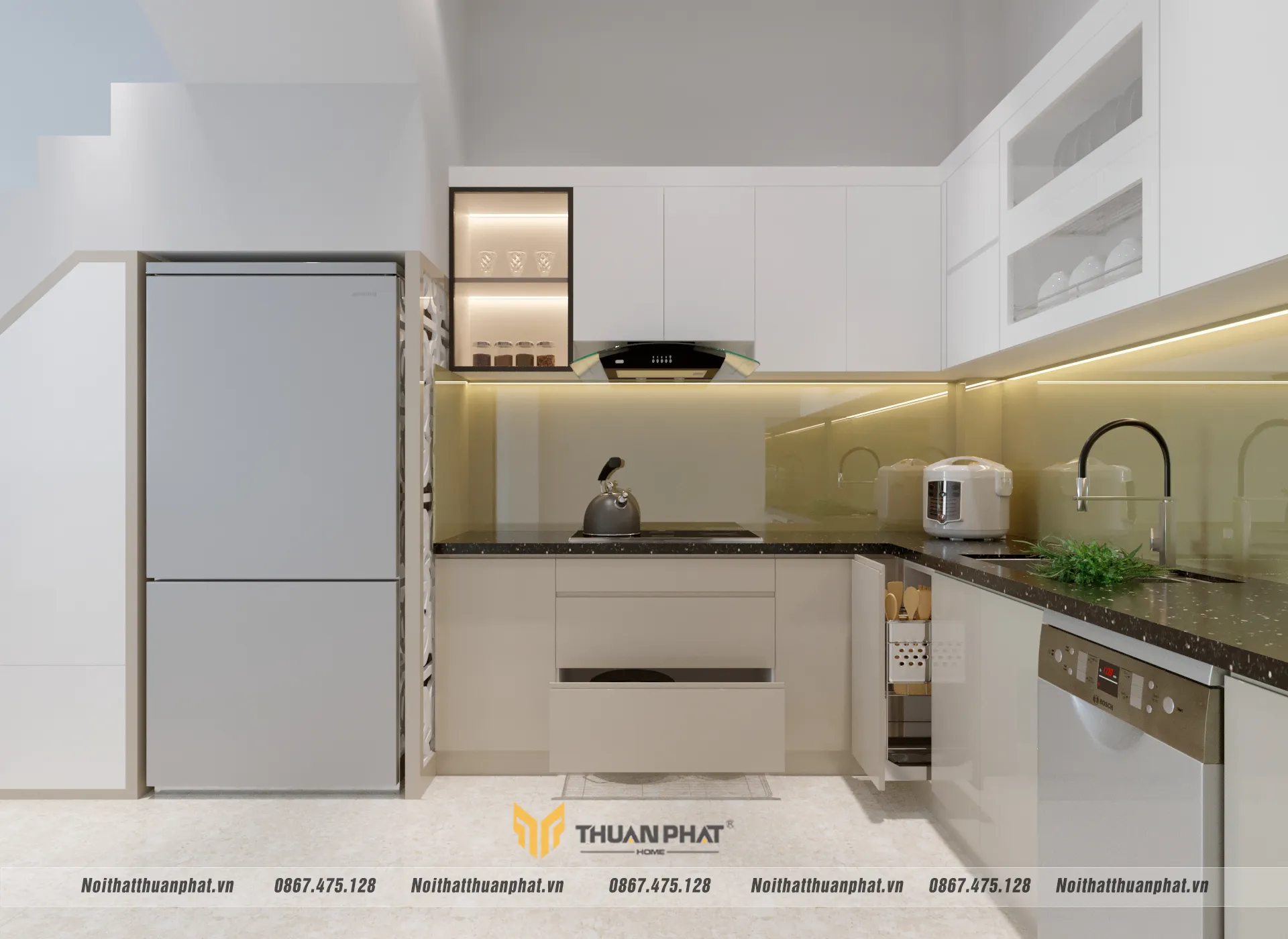 Tủ bếp Gỗ công nghiệp phủ Acrylic nhà anh Tuấn