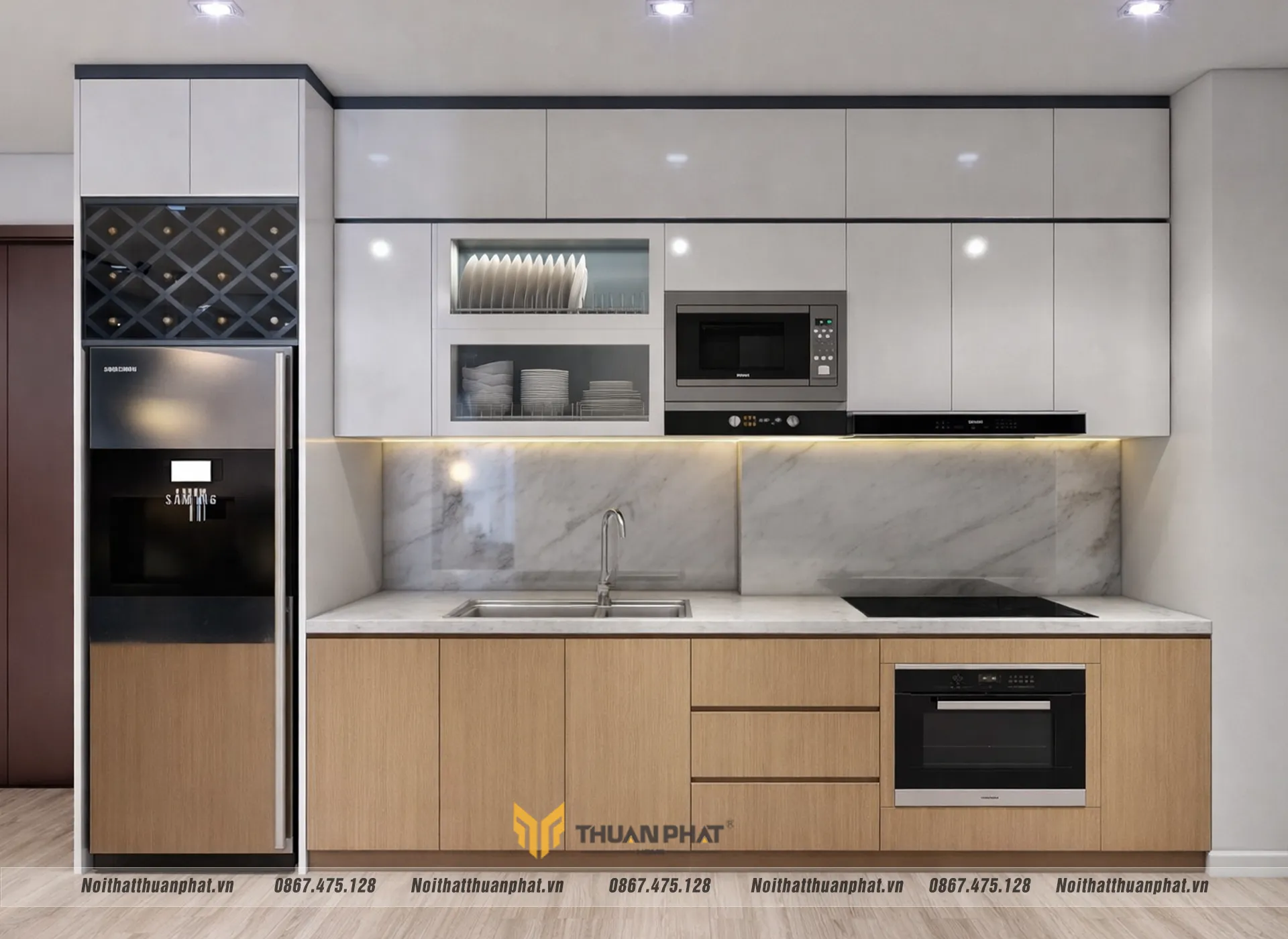 Mẫu tủ bếp inox cánh acrylic cốt nhựa