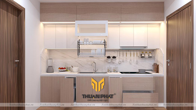 Mẫu cánh tủ bếp Laminate chữ I đơn giản