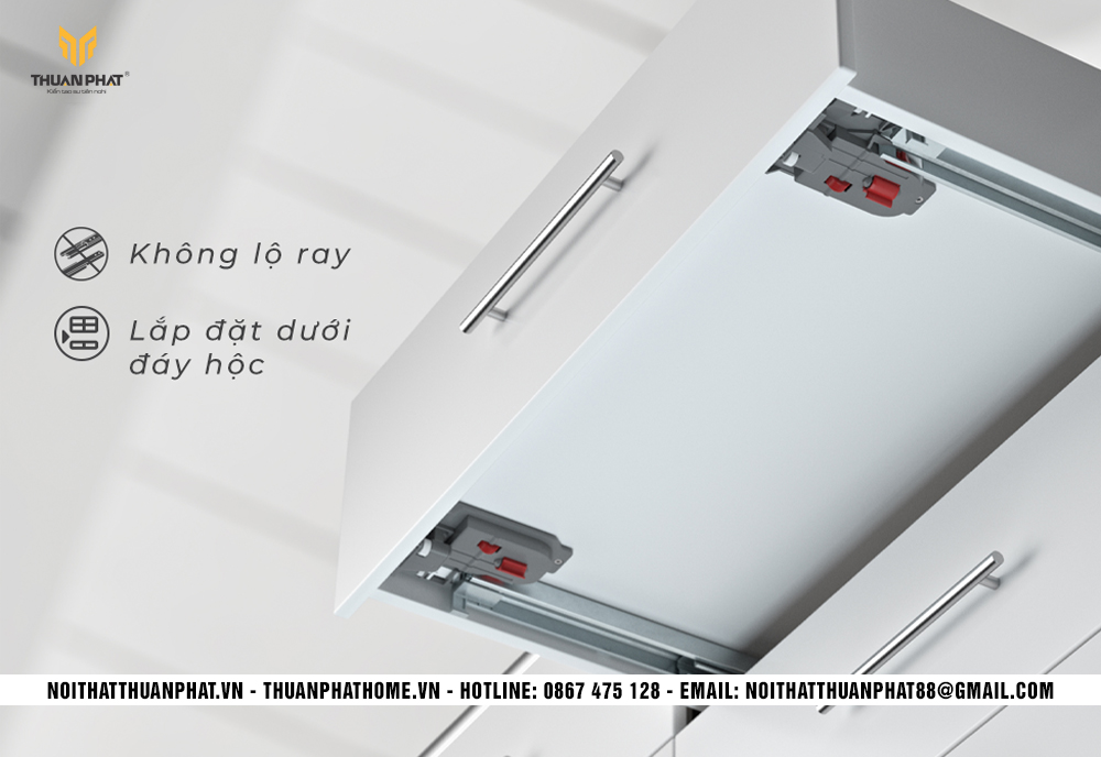 Ray âm tủ bếp giấu dưới đáy ngăn kéo