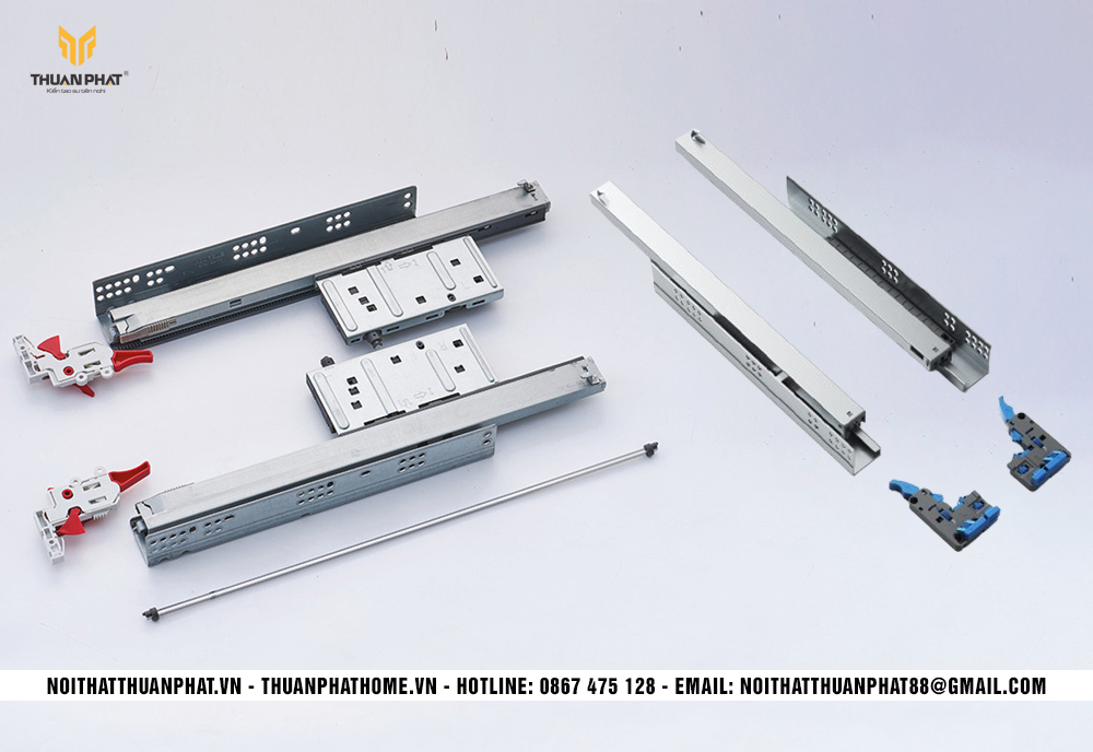 Ray trượt tủ bếp kết hợp nhấn mở và giảm chấn