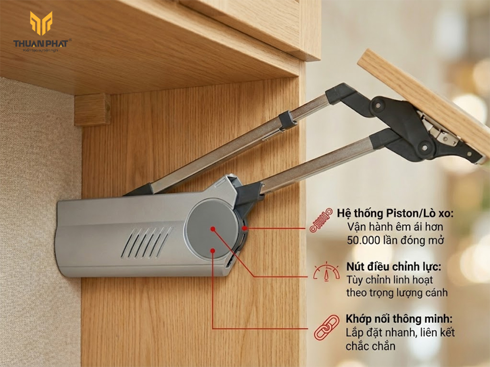Tay nâng hạ tủ bếp trên bị yếu lực và không giữ được cánh tủ