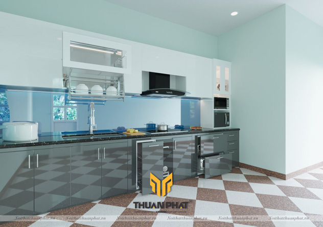 Mẫu tủ bếp Acrylic giá rẻ thiết kế gọn cho nhà phố và chung cư