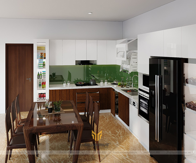 Tủ bếp Acrylic kính xanh lá AC210 hiện đại