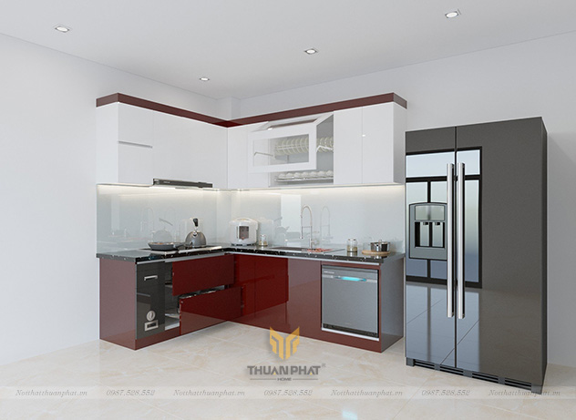 Tủ Bếp Gỗ Công Nghiệp Chữ L Đẹp Cho Nhà Phố