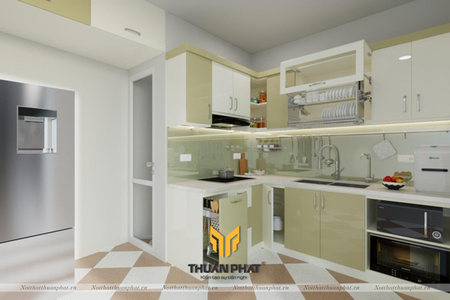 Mẫu tủ bếp Acrylic giá rẻ chữ L tối ưu không gian nhà phố