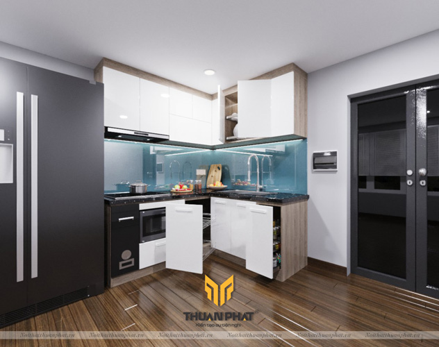 Mẫu tủ bếp Acrylic giá rẻ màu sáng dễ phối nội thất