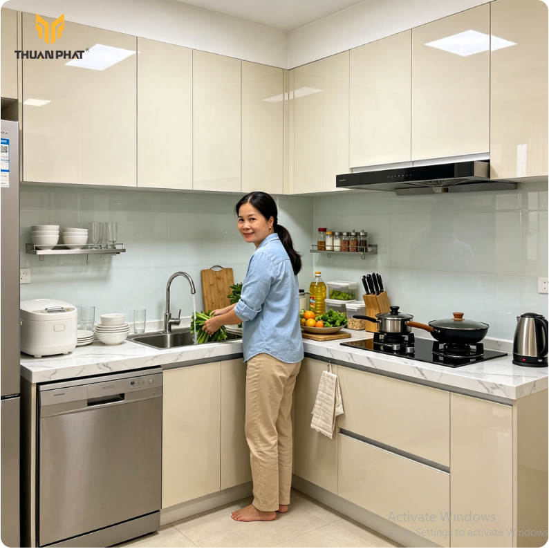 Mẫu tủ bếp nhựa Acrylic tại khu Hàng Đào phường Hoàn Kiếm