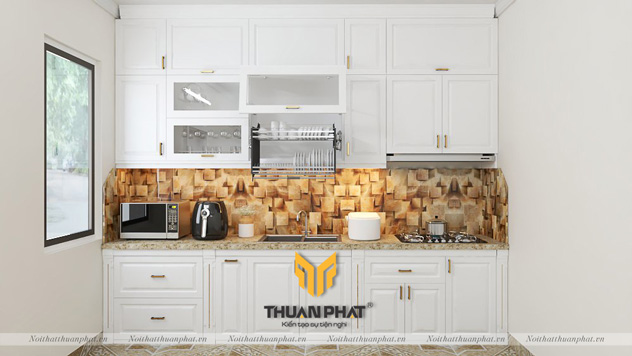 Mẫu tủ bếp MDF phun sơn trắng đẹp hiện đại MDF15