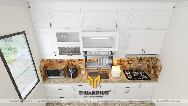Tủ bếp MDF phun sơn trắng MDF15