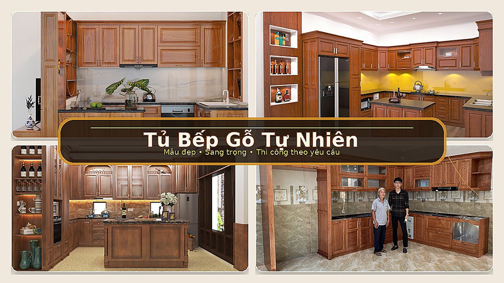Mẫu tủ bếp gỗ tự nhiên Gõ Đỏ Óc Chó Xoan Đào Sồi Mỹ tại Nội Thất Thuận Phát