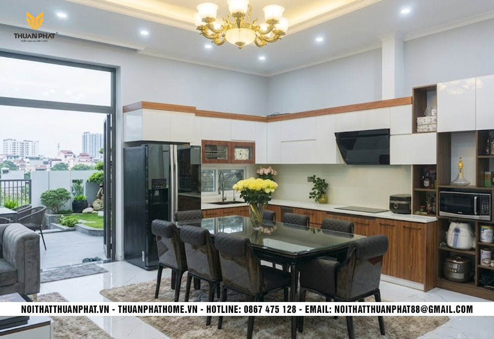 Tủ bếp MDF phủ Laminate kết hợp Acrylic hiện đại