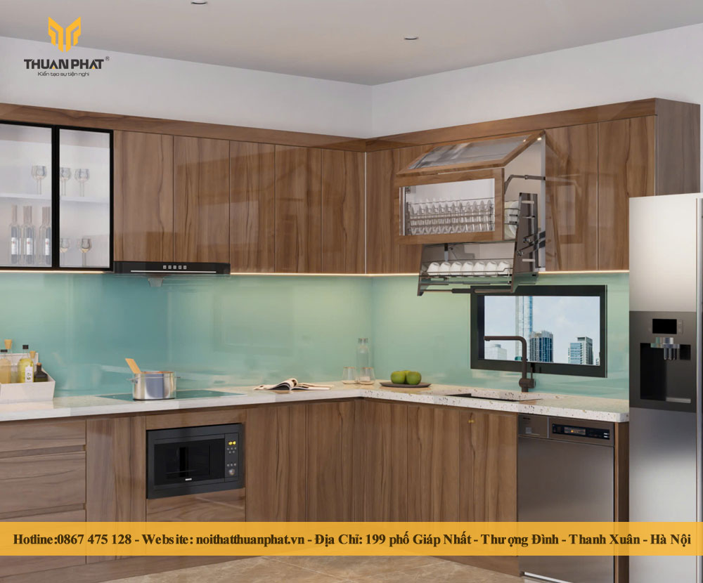 Tủ bếp MDF phủ Melamine An Cường màu vân gỗ nhạt