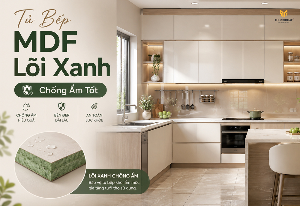 Tủ bếp MDF lõi xanh chống ẩm phủ Acrylic Laminate Melamine