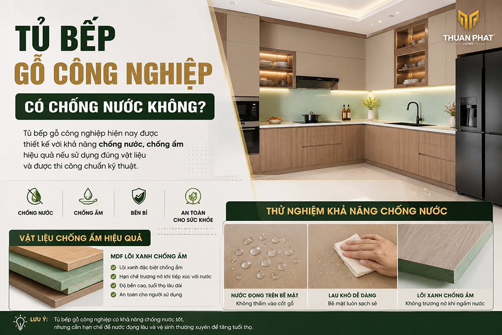 Khoang chậu tủ bếp gỗ công nghiệp được xử lý chống ẩm đúng kỹ thuật