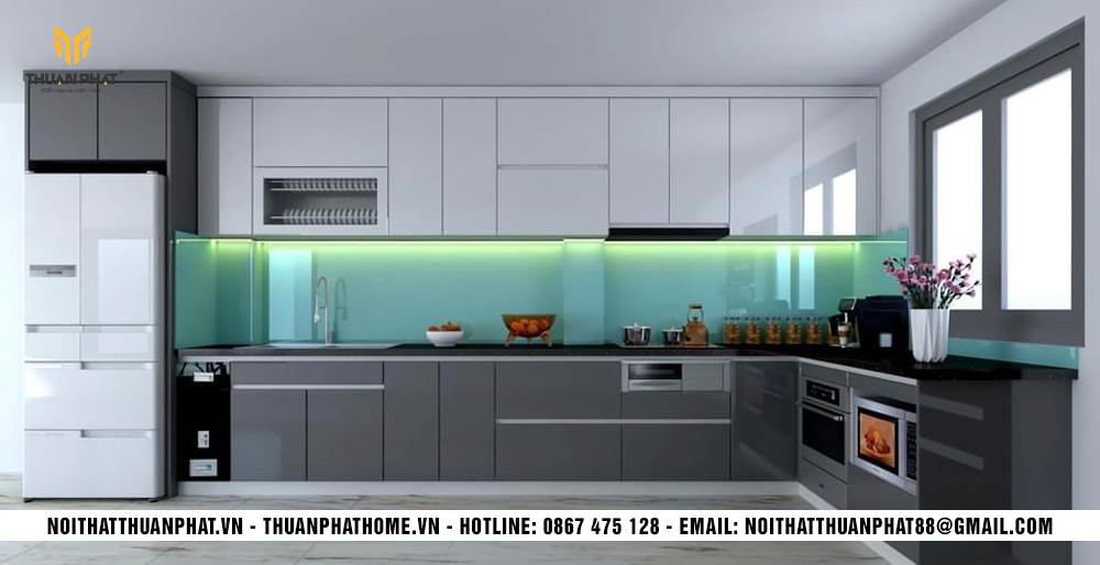 Cấu tạo tủ bếp nhựa cao cấp với cánh phun sơn hiện đại