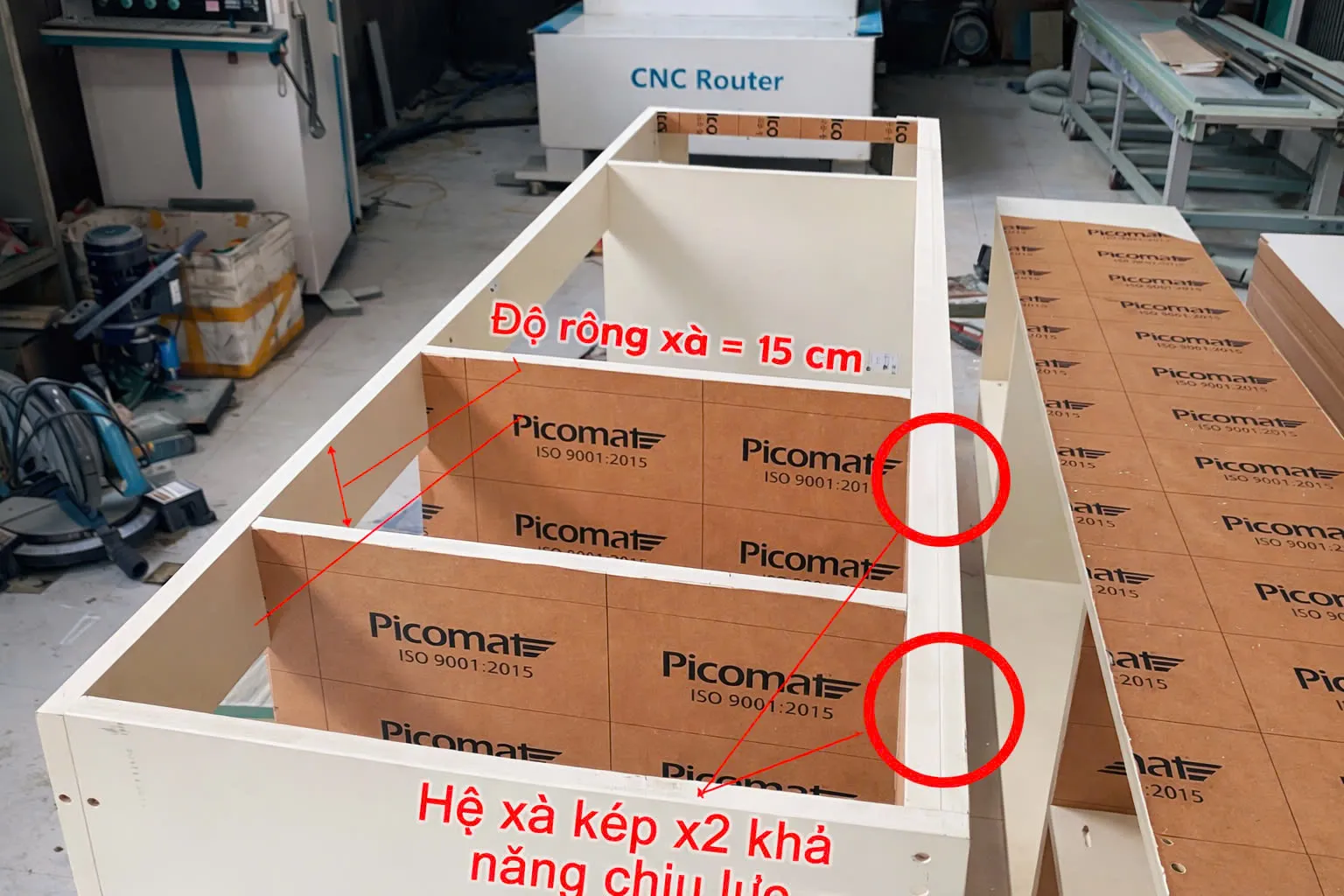 Thùng tủ bếp dưới sử dụng giải pháp gia cường chịu lực của Thuận Phát