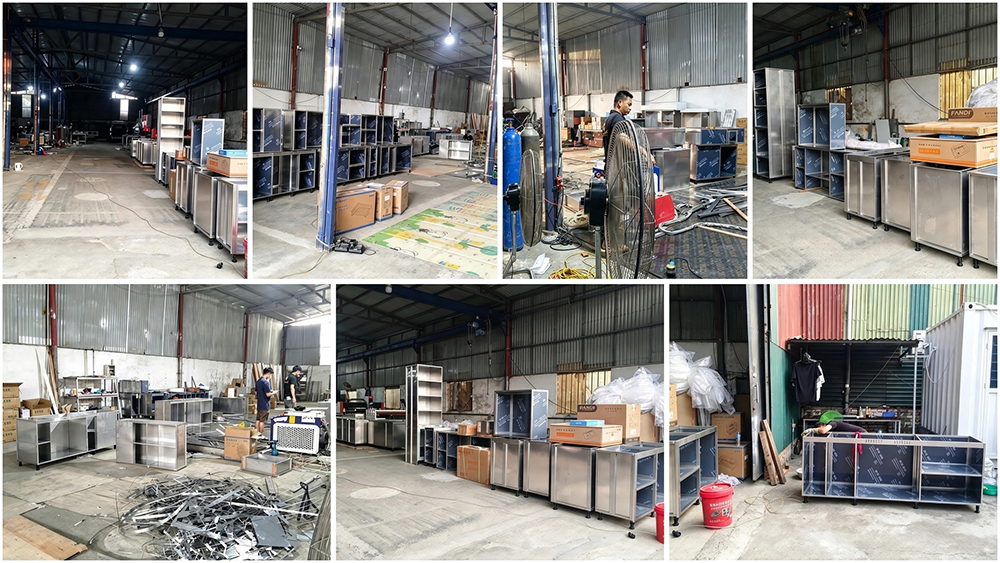 Toàn cảnh khu vực gia công kim loại tại xưởng tủ bếp inox Thuận Phát ở Hoài Đức